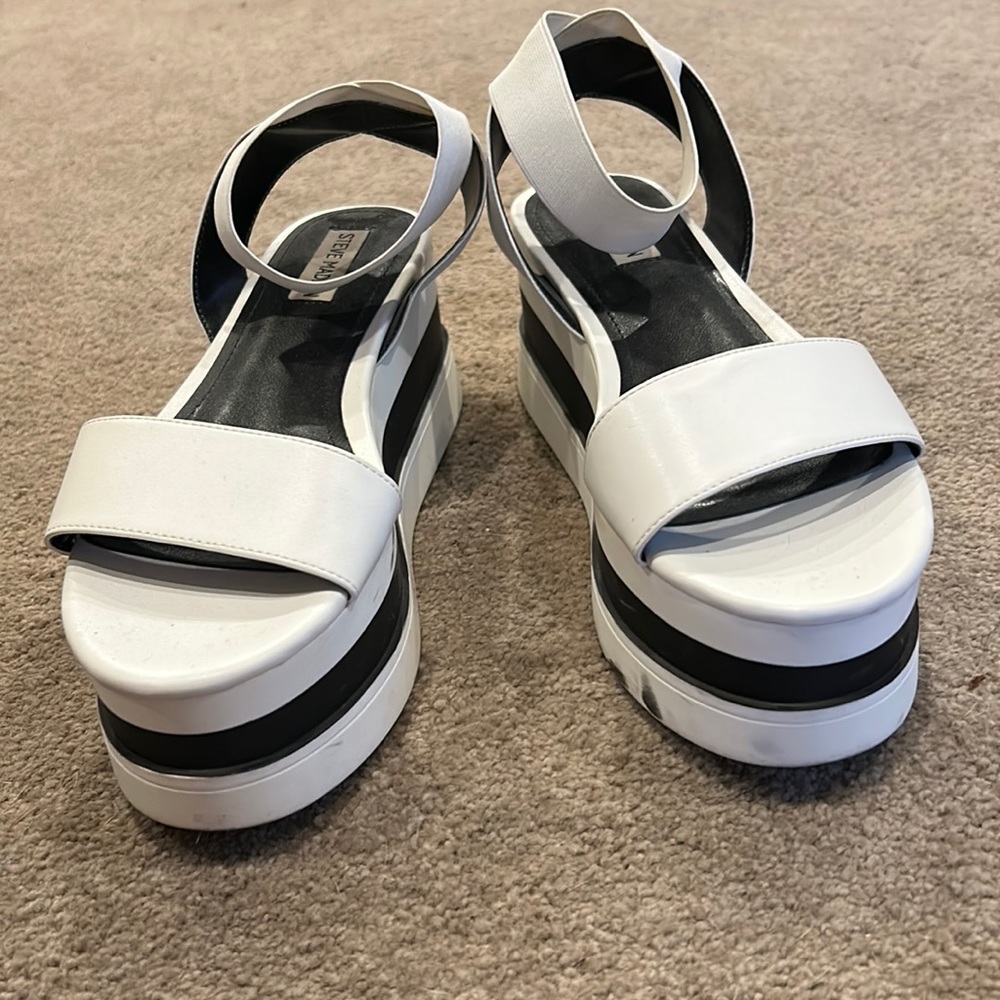 Steve Madden white platform ankle strap sandals